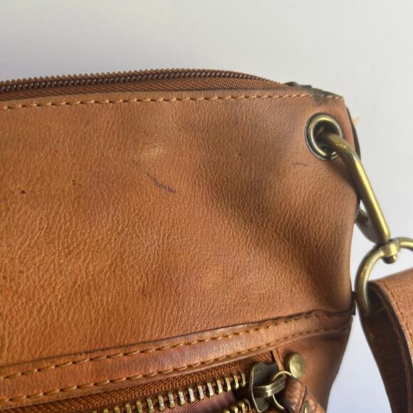 Fossil Leather Patchwork Crossbody Bag Brown Boho Purse - Picture 2 of 6